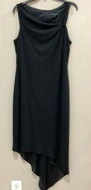 David Meister Black Sheath Dress Vintage Asymmetrical Sleeveless Sz 14