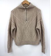 Skull Cashmere Sweater Womens Small Lyndsay Cable Knit Half Zip Beige
