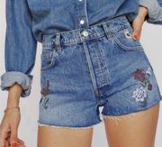 Reformation Charlie Floral Embroidered Denim Shorts 27