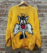 Vintage Oversized Looney Tunes Sylvester The Cat Yellow Sweater Size Large