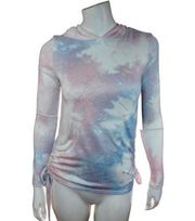 Derek Heart Womens Hoodie Pullover Soft Long Sleeve Tie Dye Pastel Pink Blue S