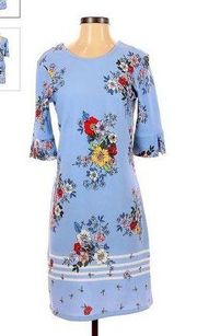 Ophelia & Co Women Size 3X Ophelia roe light blue shift dress floral 3/4 sleeve