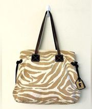 Dooney & Bourke Canvas Tote in Beige Zebra Print with Dustbag