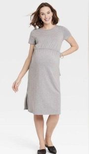 NWT Isabel Maternity Size Small Gray Tie Waist Tee Tshirt Dress