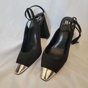 JLO  Black Silver Lonie Slingback Almond Toe Women's Heels Size 10