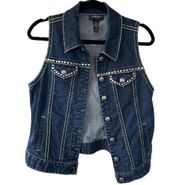 Style & Co. Dark Wash Side Pockets Studded Stretch Denim Vest Rodeo Petite L