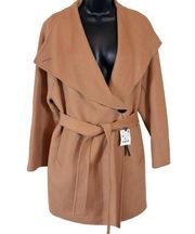 Zara Handmade Camel Beige Waterfall Wool Blend Draped Coat