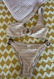 Beige One Shoulder Bikini With Rings 