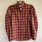 Ellen Tracy Maroon Flannel Pleated Shoulder Button Up NWT