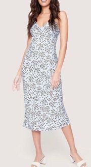 Lost + Wander Wild Thing Animal Print Bias Midi Dress Blue Leopard Size L NWT