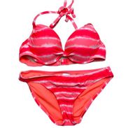 Xhilaration  Neon Pink Watercolor Tie Dye Stripe Two Piece Bikini Medium