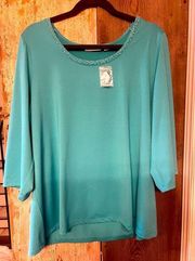 Susan Graver turquoise blouse with crystals