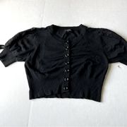 crop lace short sleeve knit sweater top black large