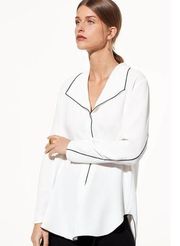 Babaton White Asymmetrical Blouse Long Sleeve Button Front Womens Top Size XXS