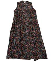 Lularoe Women's Floral JOY Longline Vest Black Floral Print XS