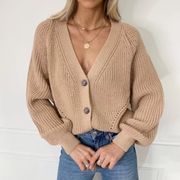 NEW Tan Khaki Knitted V-neck Oversized Cardigan