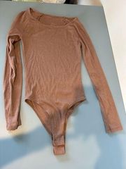 A New Day womens bodysuit size XS brown round neck long sleeve ribbed