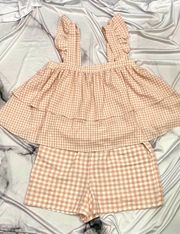 NWT  Pink & White Gingham Plaid Ruffle Short Set- Size Medium