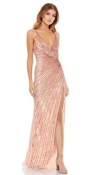 Mac Duggal 5372 Rose Gold Sequin A-Line V-Neck Sleeveless Formal‎ Cocktail Gown