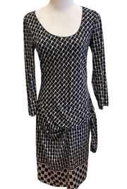 Geometric Dress Faux Wrap Black White Tan 8 Office