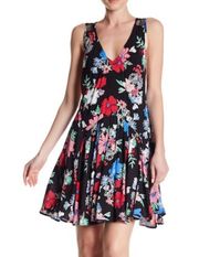 NEW Very J V-Neck black Floral Print Dress S