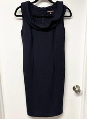 Adrienne Vittadini Womens Solid Navy Blue Sleeveless Sheath Dress Collar Size 4