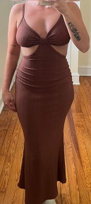 Ribbed Chocolate Brown Maxi Dress