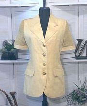 Vintage golden yellow linen short sleeves hip length mesh back blazer coat sz 8