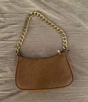 Tan Faux Crocodile Shoulder Bag