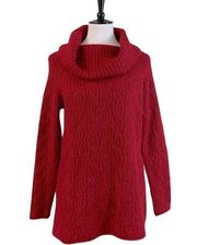 Dressbarn Westport  Red Cowl Neck Sweater Women's Cable Knit Medium