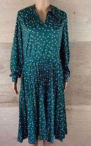 Vintage Linda Matthews Polkadot Green Dress