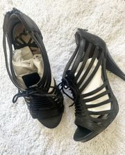 By Fergie Black Marla Strappy Lace-Up Pump Size 7 K257