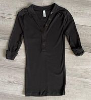 Brown Henley 3/4 Sleeve Button Top