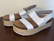 Women's Dirty Laundry White Wide Leather Ankle Straps Platform Espadrille Size 8