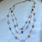 Lia Sophia- 3 tier bronze/clear/cream/chocolate colored beads- Necklace