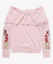 Beauty & The Beast Foldover Sweater Pink Embroidered Size Small EUC