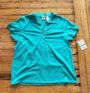 Caribbean Joe Island Supply Co Petite Collared Polo Top Pappagallo Teal Size Lg