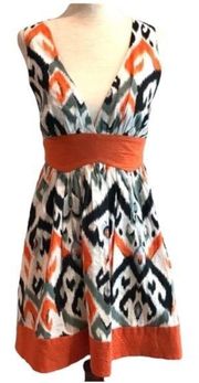 Bebe NWT Orange Black & White Patterned Retro Ikat Strappy Dress