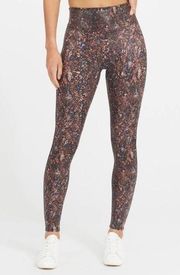 SPANX Faux Leather Snake Print Leggings in Mocha Snake Small High Waisted NEW