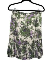 Ann Taylor White Purple Green Floral Pleated Hem Skirt