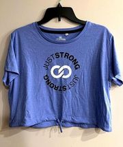 JUST STRONG Women’s Blue Short Sleeve Drawstring Crop Top Size XL