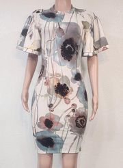 Auditions Floral Poofy Sleeve Sheath Dress Sz M