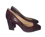 Antonio Melani  leather maroon& black snakeskin pattern heels 7 1/2”