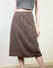 (18W) Vintage Sag Harbor Brown & Multicolor Tweed Fringe Hem Pencil Skirt