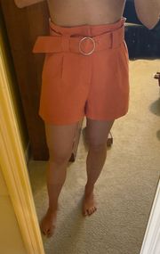 Orange Leather Shorts