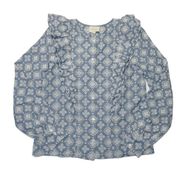 NWT Sezane Boby Shirt in Chambray Blue Eyelet Ruffle Button Down Top 38 / US 6