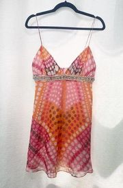 Milly Y2K silk embellished polka dot beaded strappy mini dress size 6