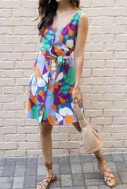 Elora Carnival Multicolored Tie Waist Button Front Sleeveless Dress Small