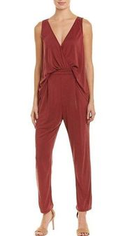 NWT BCBGENERATION Drapery Open Back Surplice Jumpsuit in Ruby Wine Loose Small