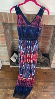 LUXE By CARMEN MARC VALVO Women's Sz small LONG DRESS Maxi DRESS red blue